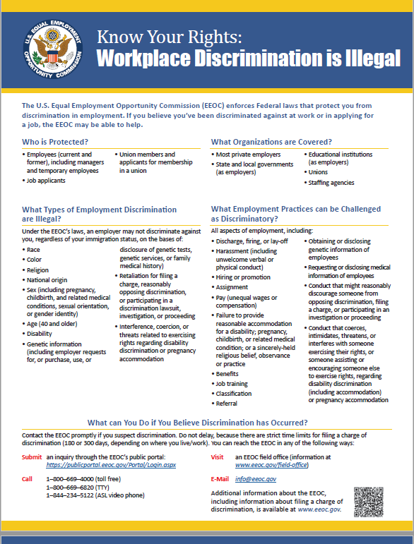 Know Your Rights - Workplace Discrumination is Illegal