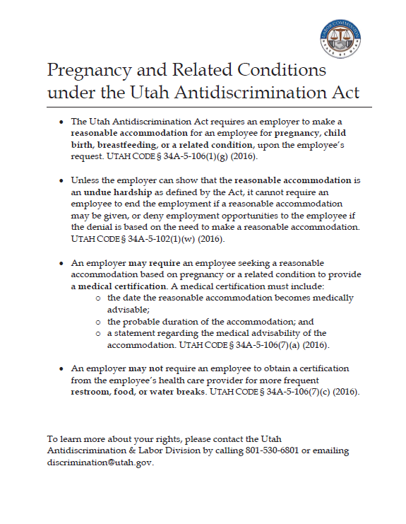 Pregnancy RElated Conditions under Utah Antidiscrimination Act