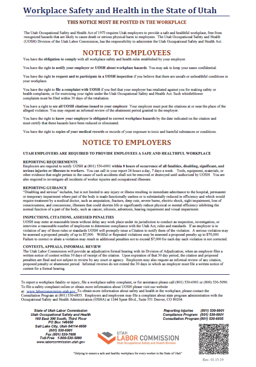 Workplace Safety  Health in the State of Utah